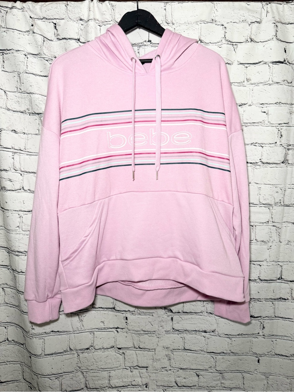 Bebe Pink Striped Hoodie. Size 2X